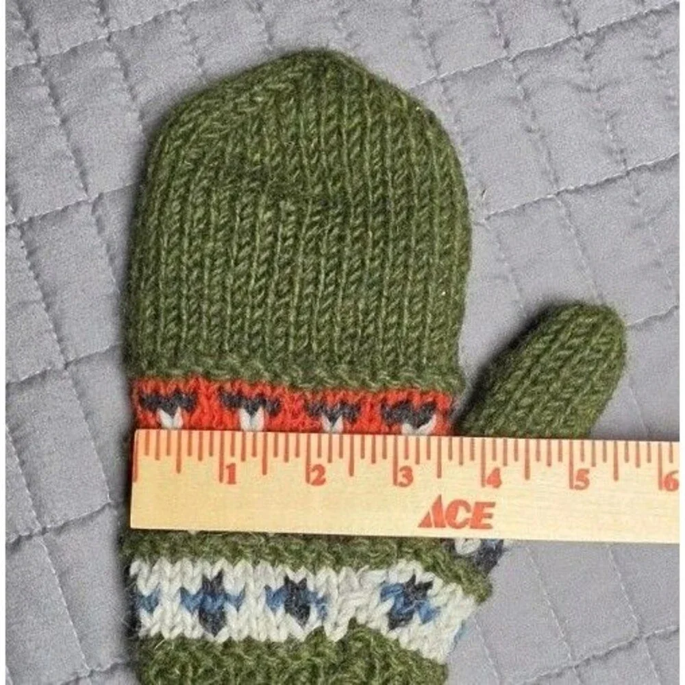 Turtle Fur Women Fair Isle Wool Mittens Lined Green Made in Nepal One Size
